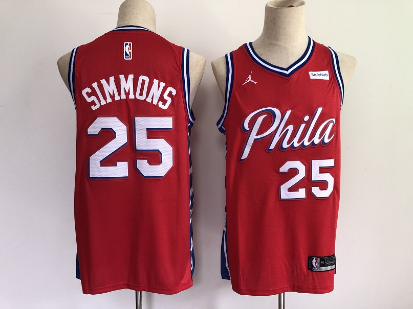 Men Philadelphia 76ers #25 Simmons Red New 2021 NBA Jersey